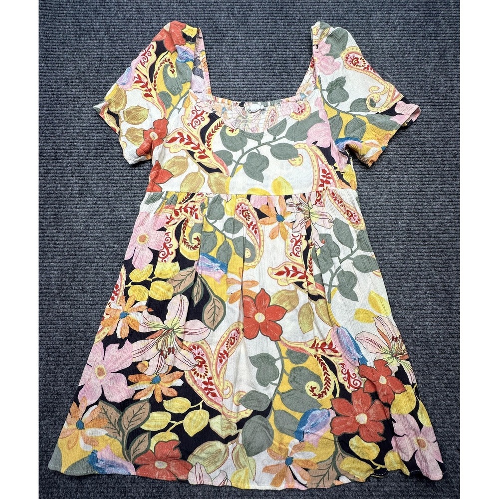 O'Neill Dress Womens Small Multicolor‎ Floral Smocked Puff Sleeve Sundress